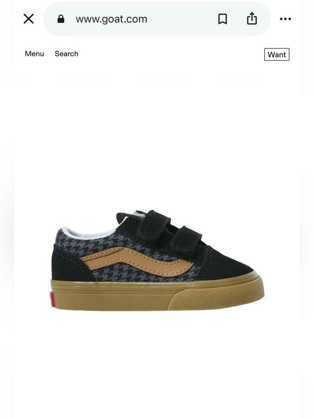 Vans Kids Black & Tan Houndstooth Velcro Skate Sneakers
